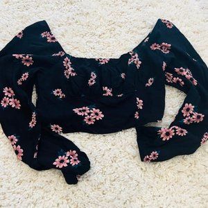 long sleeve black floral top